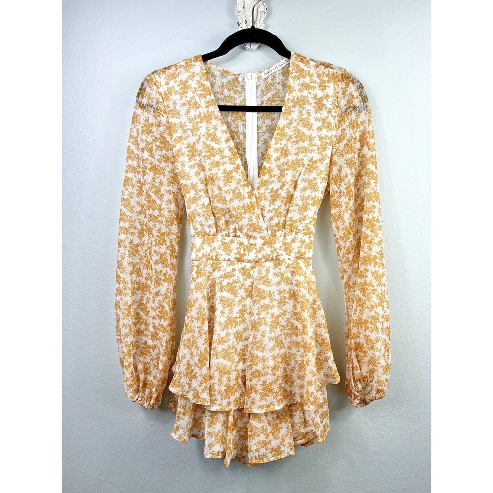 Saints + Secrets Ruffles Yellow & White Long Sleeve‎ Romper Size S